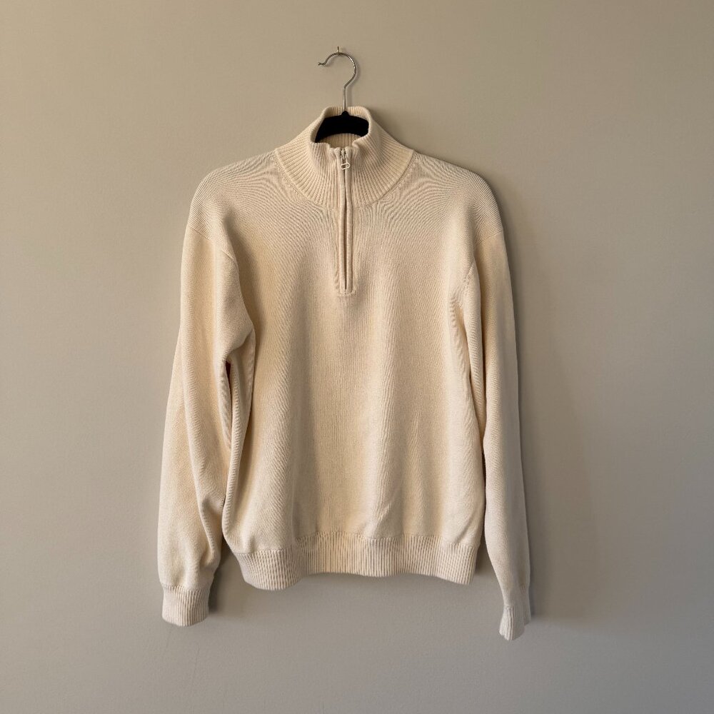 Geoffrey Beene Ivory 1/4 Zip Sweater, Size L